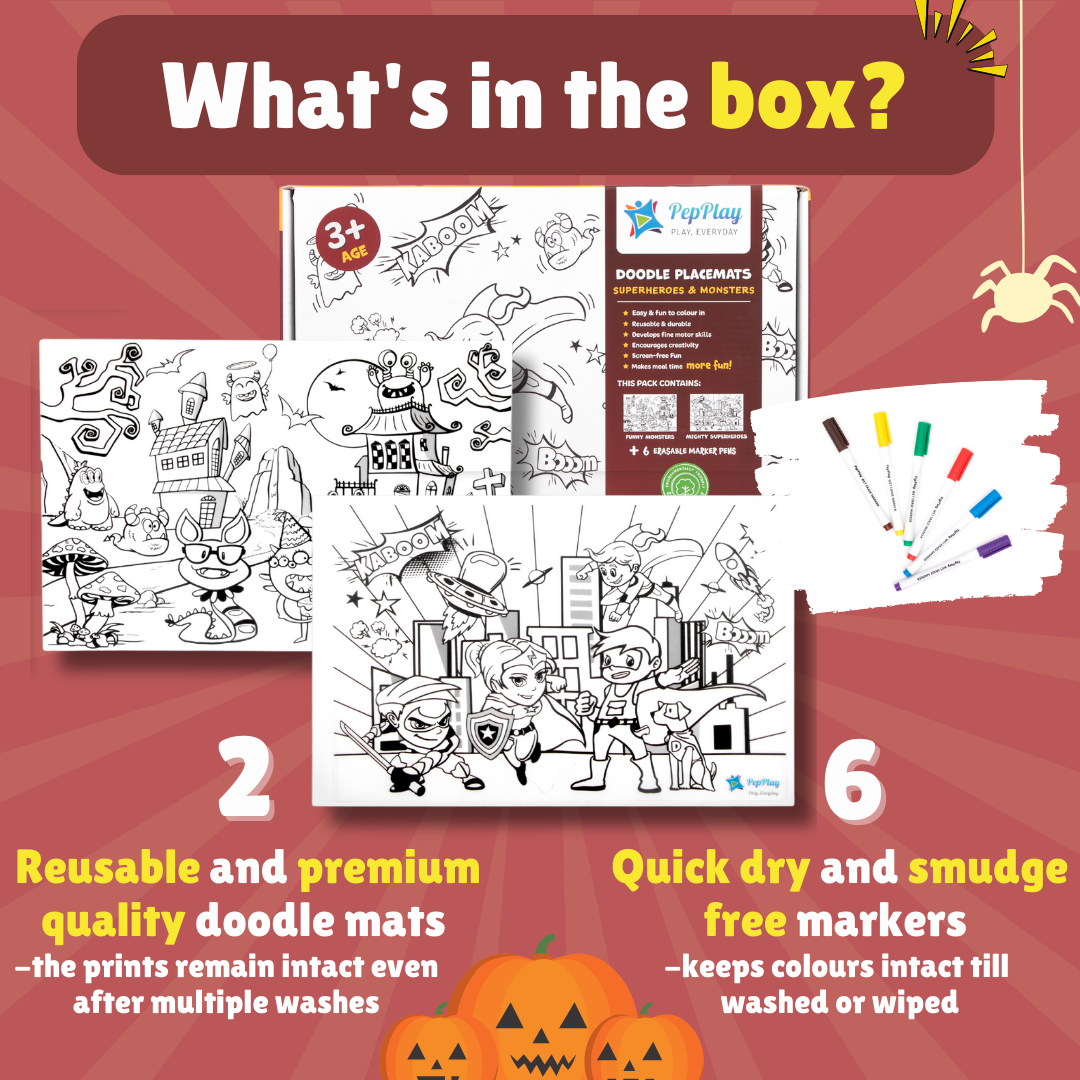 PEPPLAY DOODLE PLACEMATS - SUPERHEROES & MONSTERS