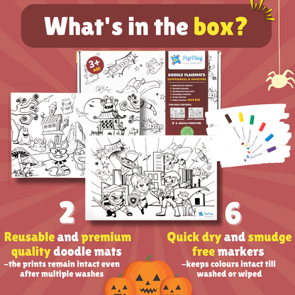PEPPLAY DOODLE PLACEMATS - SUPERHEROES & MONSTERS