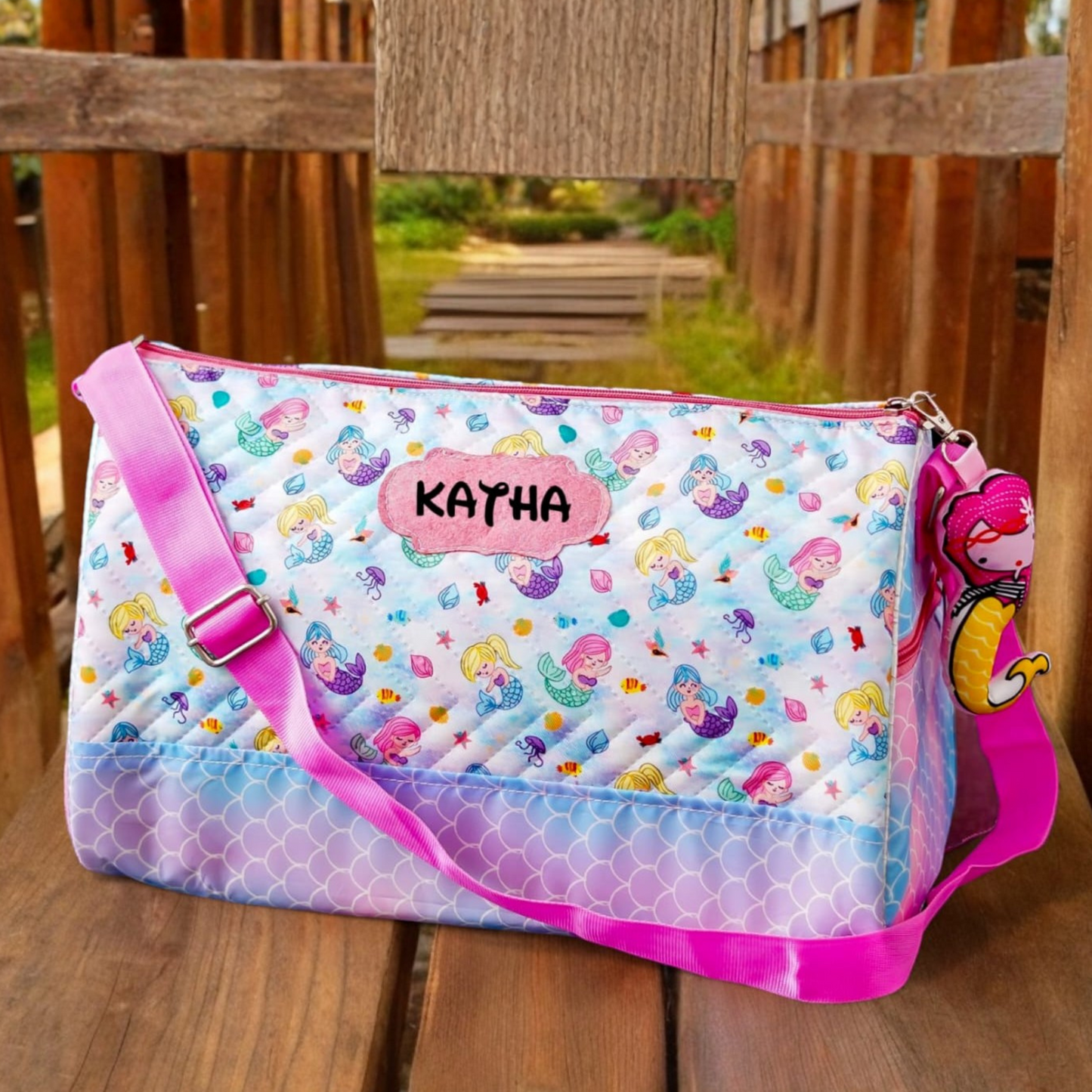 Personalised Premium Duffle Bag With Toy Keychain