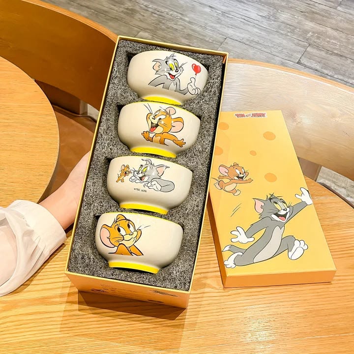 Tom & Jerry 4-Piece Ceramic Rice Bowl Set with Premium Gift Box