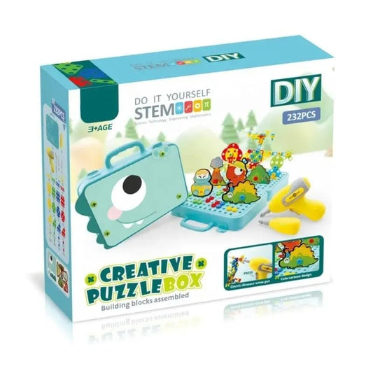 STEM DIY Creative Puzzle Box, 232 Piece Building Toy with Drill, Dinosaur Theme, for Ages 3+