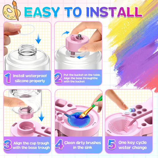 5-in-1 Paint Brush Cleaner with Water Circulation, Drain & Holder – For Acrylic, Watercolor & More