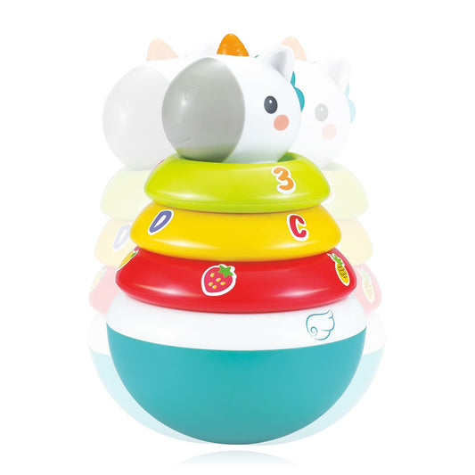 Baby Unicorn Stacking Rings Toys Mini Rainbow Montessori Roly Poly Toy