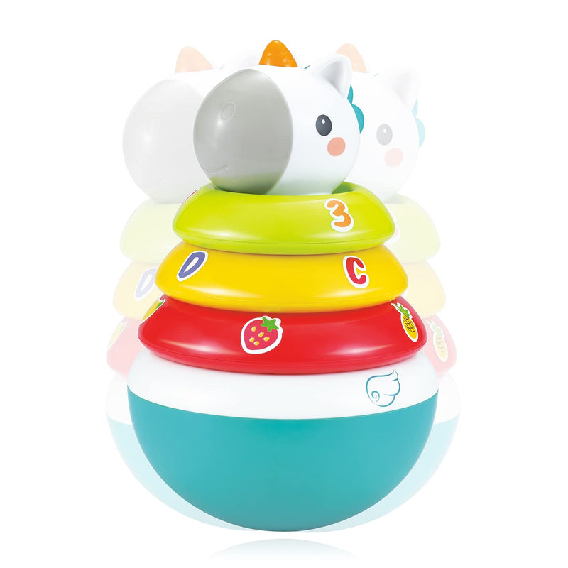 Baby Unicorn Stacking Rings Toys Mini Rainbow Montessori Roly Poly Toy