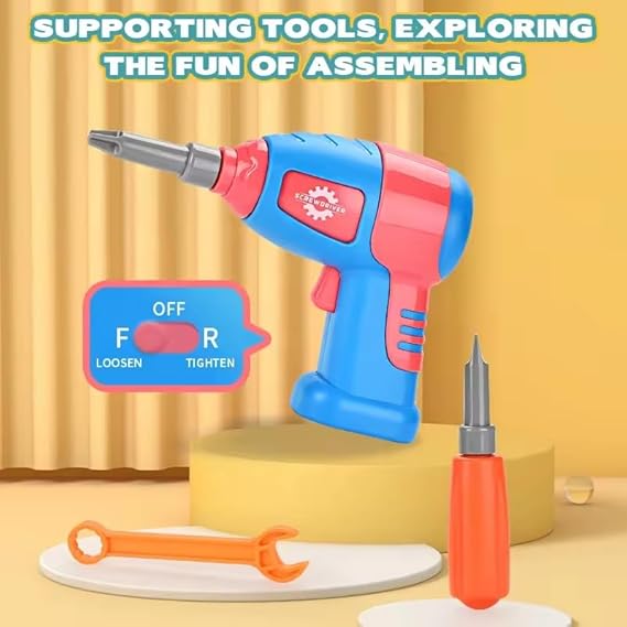 Electric Drill Mosaic Puzzle Kit –  STEM Building Set for Kids | 3D Construction Toy with Battery-Operated Drill | Educational Gift for Boys & Girls Ages 3–8