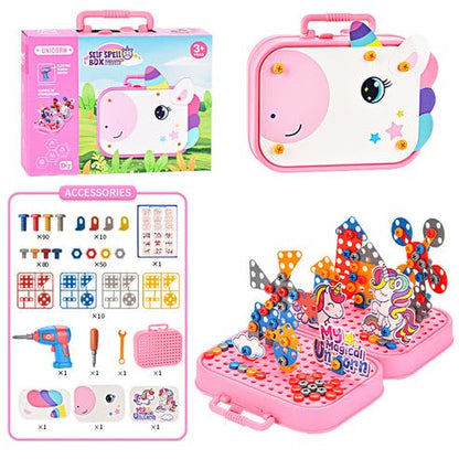 Electric Drill Mosaic Puzzle Kit –  STEM Building Set for Kids | 3D Construction Toy with Battery-Operated Drill | Educational Gift for Boys & Girls Ages 3–8