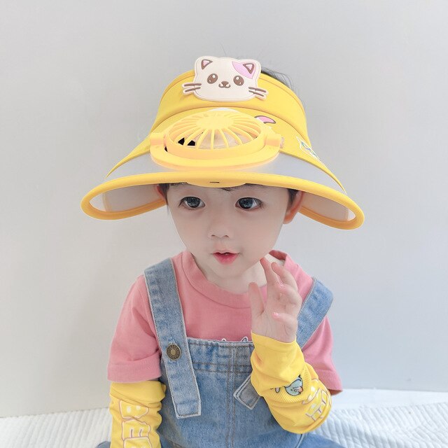 Cute Kids Sun Hat Rechargeable Cooling Fan Visor Hat