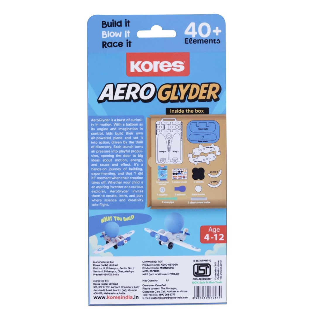 Kores Aero Glyder DIY Balloon Powered Airplane Toy for Kids (4–12 Years)