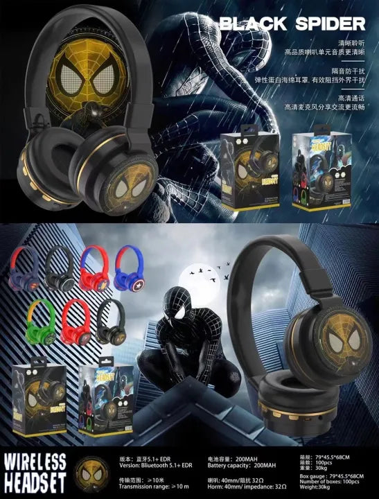 Black Spider Man Character Headwear Wireless Bluetooth Headset