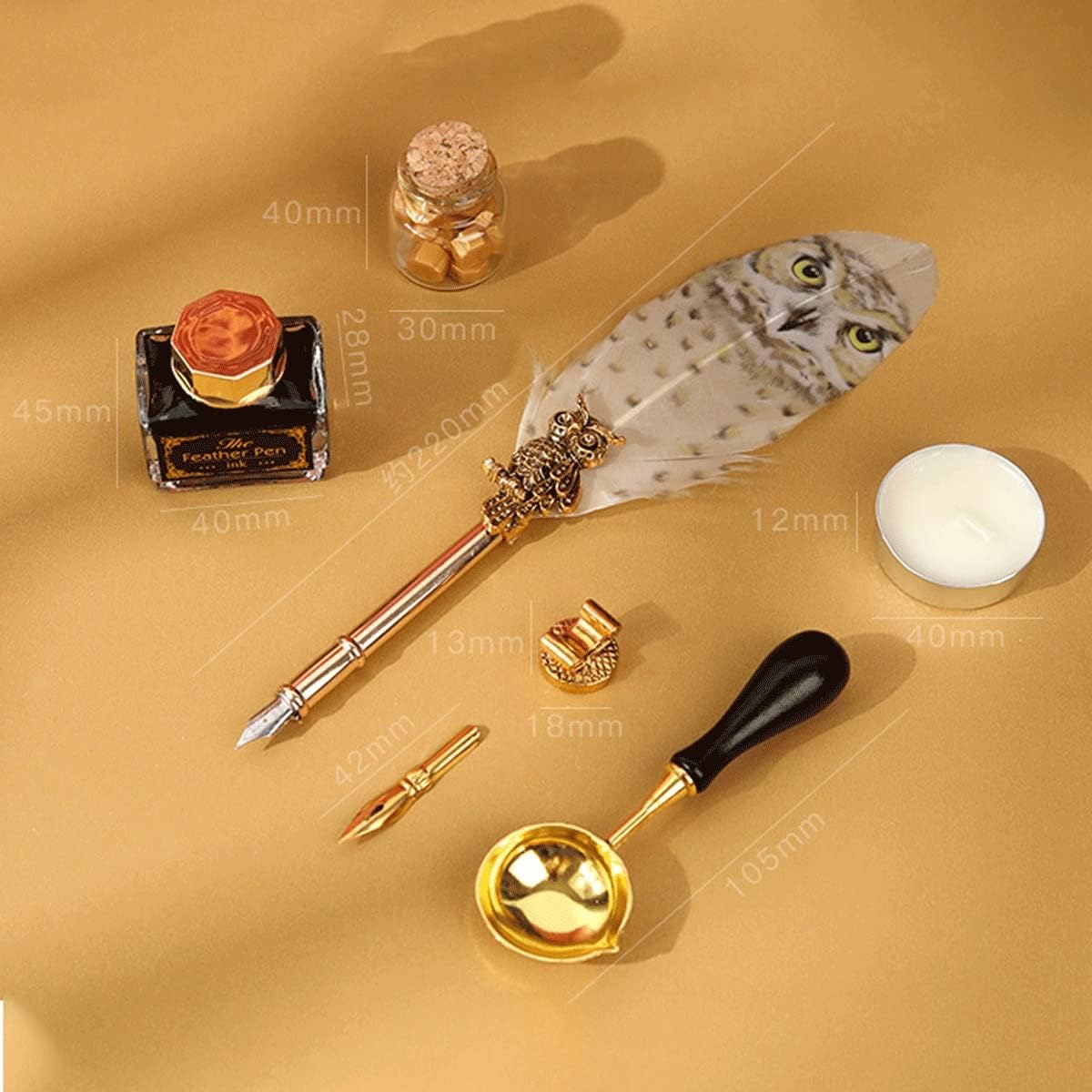 Owl Pattern Exquisite Feather Pen Ink Set for Gift