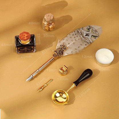 Owl Pattern Exquisite Feather Pen Ink Set for Gift
