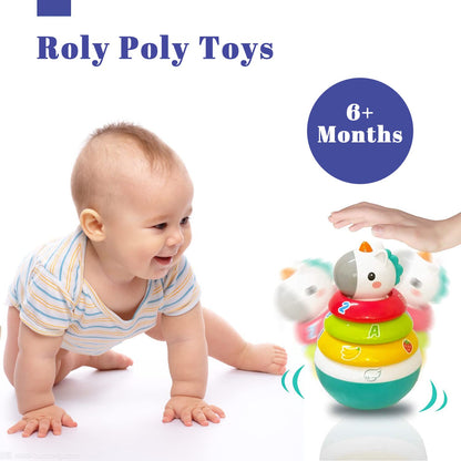 Baby Unicorn Stacking Rings Toys Mini Rainbow Montessori Roly Poly Toy