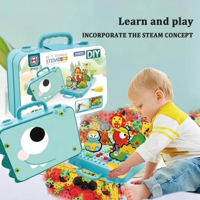 STEM DIY Creative Puzzle Box, 232 Piece Building Toy with Drill, Dinosaur Theme, for Ages 3+
