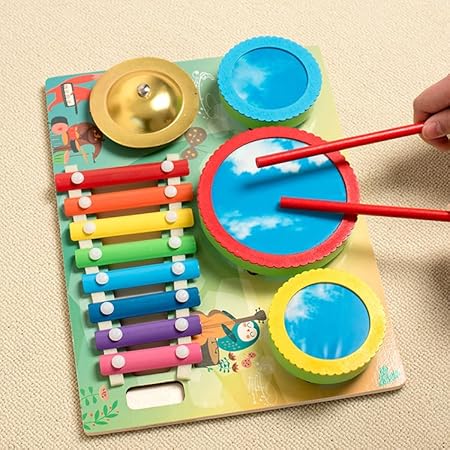 🎵 Kids Musical Instruments Set – Wooden Drum, Xylophone & Bell