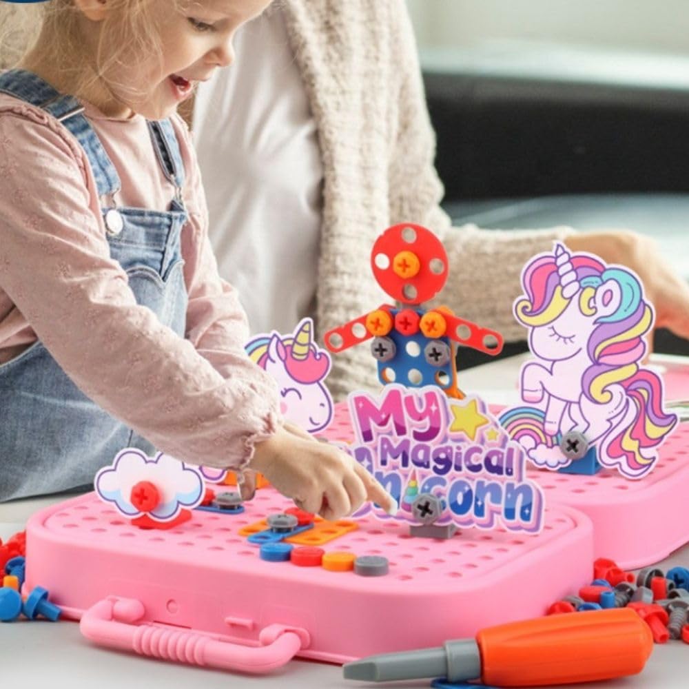Electric Drill Mosaic Puzzle Kit –  STEM Building Set for Kids | 3D Construction Toy with Battery-Operated Drill | Educational Gift for Boys & Girls Ages 3–8