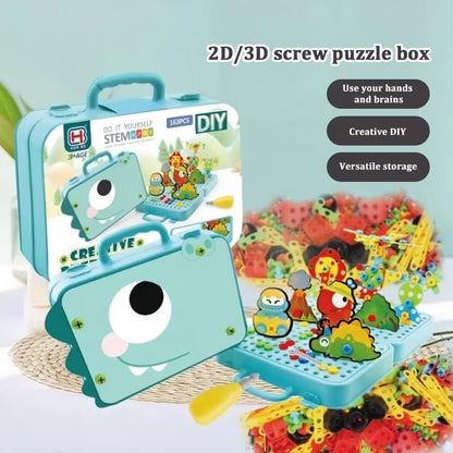 STEM DIY Creative Puzzle Box, 232 Piece Building Toy with Drill, Dinosaur Theme, for Ages 3+