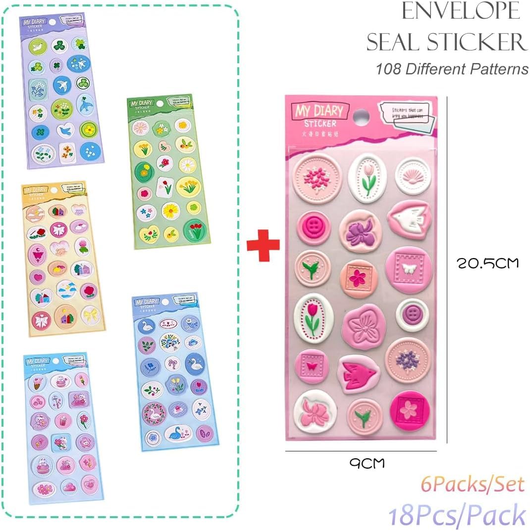 6 Set Decorative Wax Seal Stickers