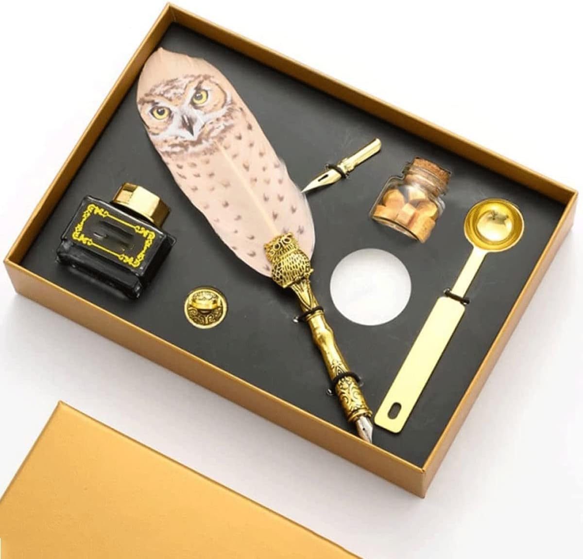Owl Pattern Exquisite Feather Pen Ink Set for Gift