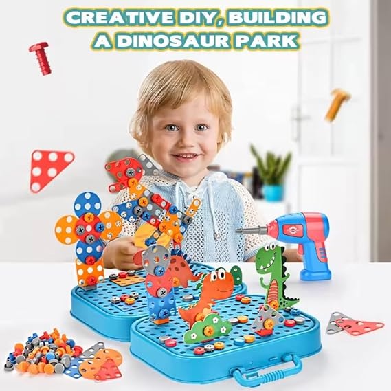 Electric Drill Mosaic Puzzle Kit –  STEM Building Set for Kids | 3D Construction Toy with Battery-Operated Drill | Educational Gift for Boys & Girls Ages 3–8