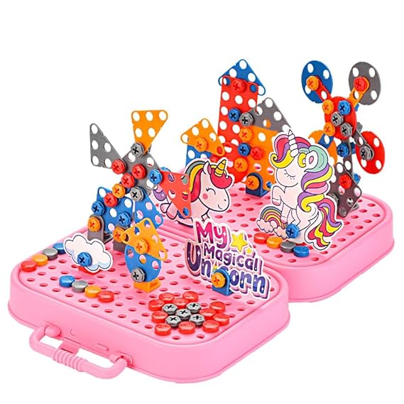 Electric Drill Mosaic Puzzle Kit –  STEM Building Set for Kids | 3D Construction Toy with Battery-Operated Drill | Educational Gift for Boys & Girls Ages 3–8
