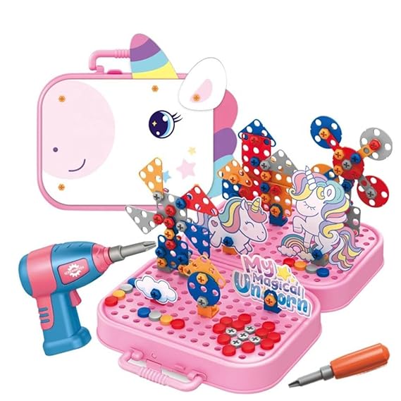 Electric Drill Mosaic Puzzle Kit –  STEM Building Set for Kids | 3D Construction Toy with Battery-Operated Drill | Educational Gift for Boys & Girls Ages 3–8