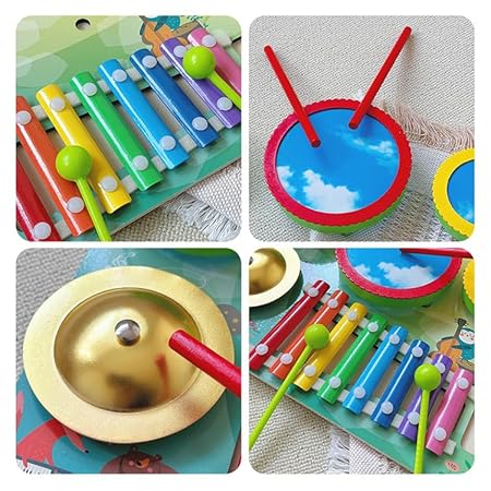 🎵 Kids Musical Instruments Set – Wooden Drum, Xylophone & Bell