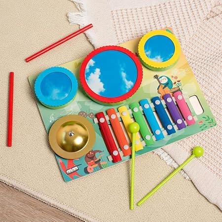 🎵 Kids Musical Instruments Set – Wooden Drum, Xylophone & Bell