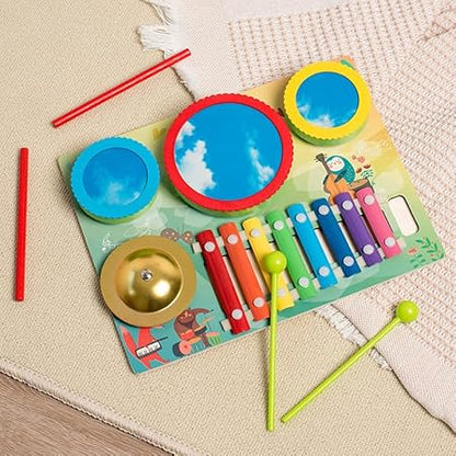 🎵 Kids Musical Instruments Set – Wooden Drum, Xylophone & Bell