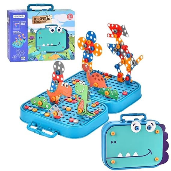 Electric Drill Mosaic Puzzle Kit –  STEM Building Set for Kids | 3D Construction Toy with Battery-Operated Drill | Educational Gift for Boys & Girls Ages 3–8