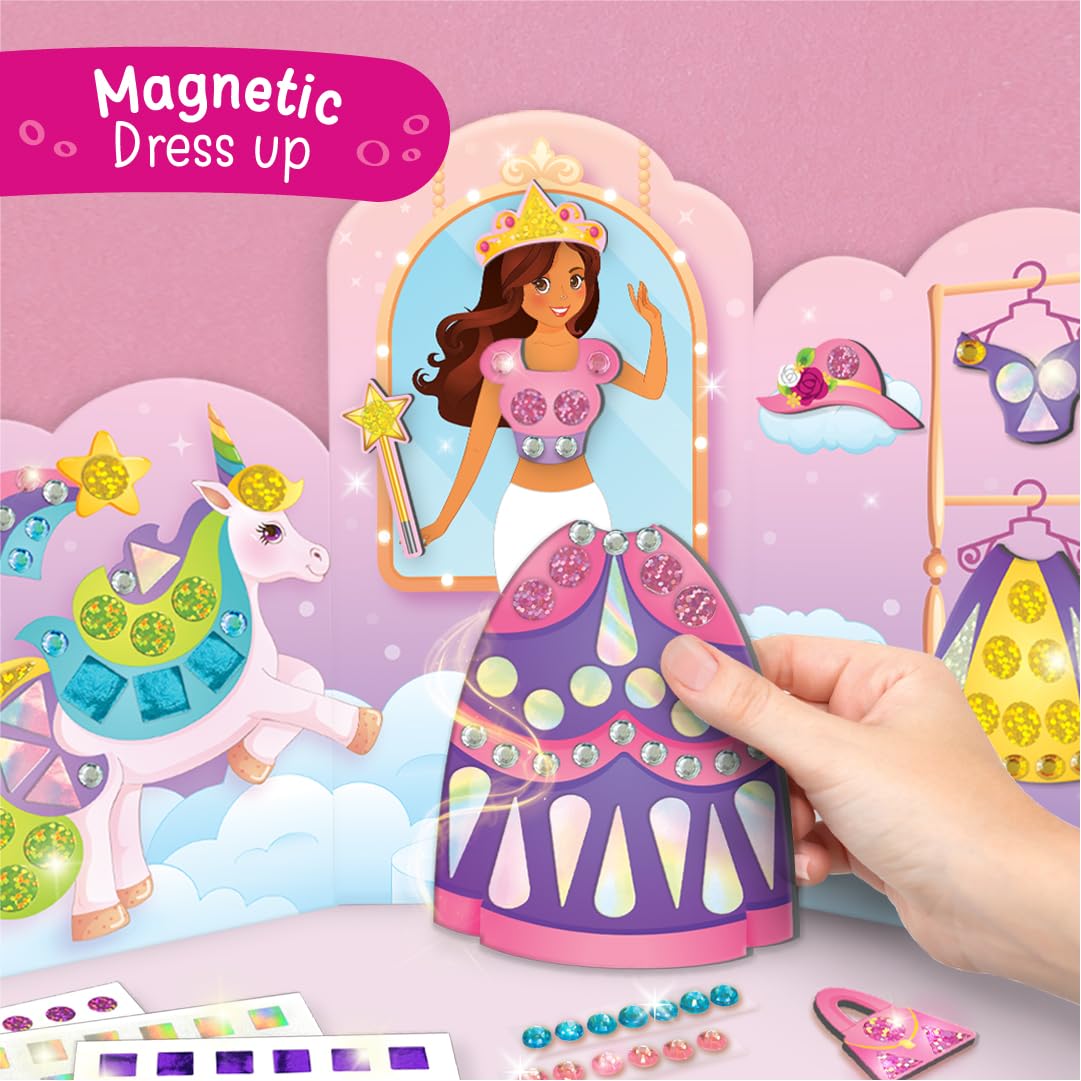 Unicorn Craft Kit for Girls – 20+ Mess-Free Activities | Includes Colouring, Bracelet Making, Magnetic Dress-Up Studio, Art & DIY Kit