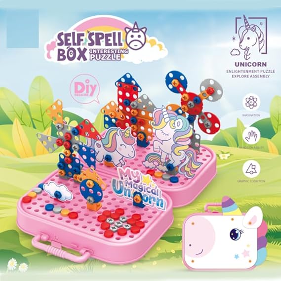 Electric Drill Mosaic Puzzle Kit –  STEM Building Set for Kids | 3D Construction Toy with Battery-Operated Drill | Educational Gift for Boys & Girls Ages 3–8