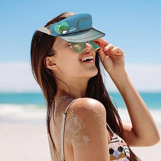 🧢 Cooling Fan Hat with Visor | USB Rechargeable | Sun Protection | 3-Speed Bladeless Fan