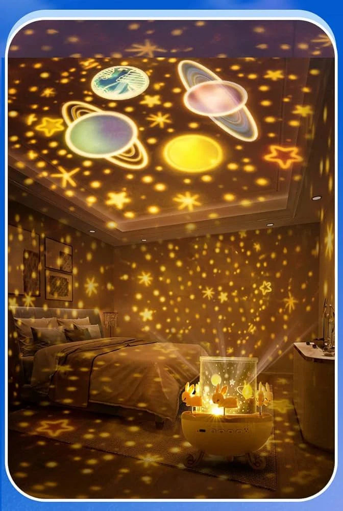✨ Star Light Projector for Kids – 6 Projection Films, 5 Color Modes, Rotating Rabbit Night Light |