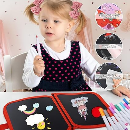 Dinosaur Drawing Board for Kids – Reusable Pages with 12 Colored Pens