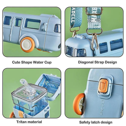 Portable Cute Bus Design Water Bottle with Straw and Strap