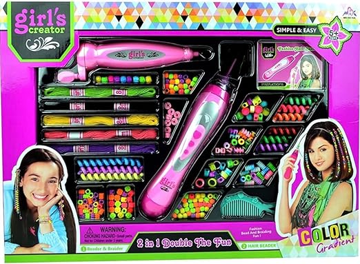 Premium 2in1 Hair Braider and Beader for Girls with 15 Style Pieces