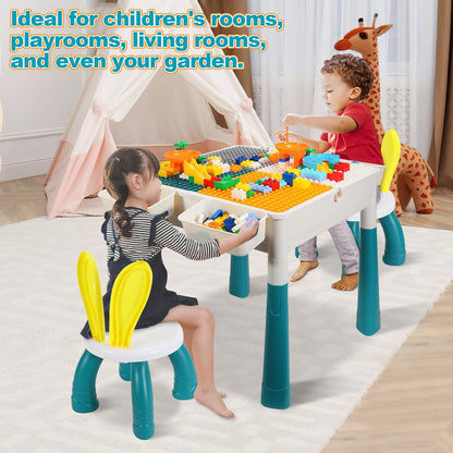 Building Blocks Table, Convertible Toddler Study Table and Chairs Set with Blocks