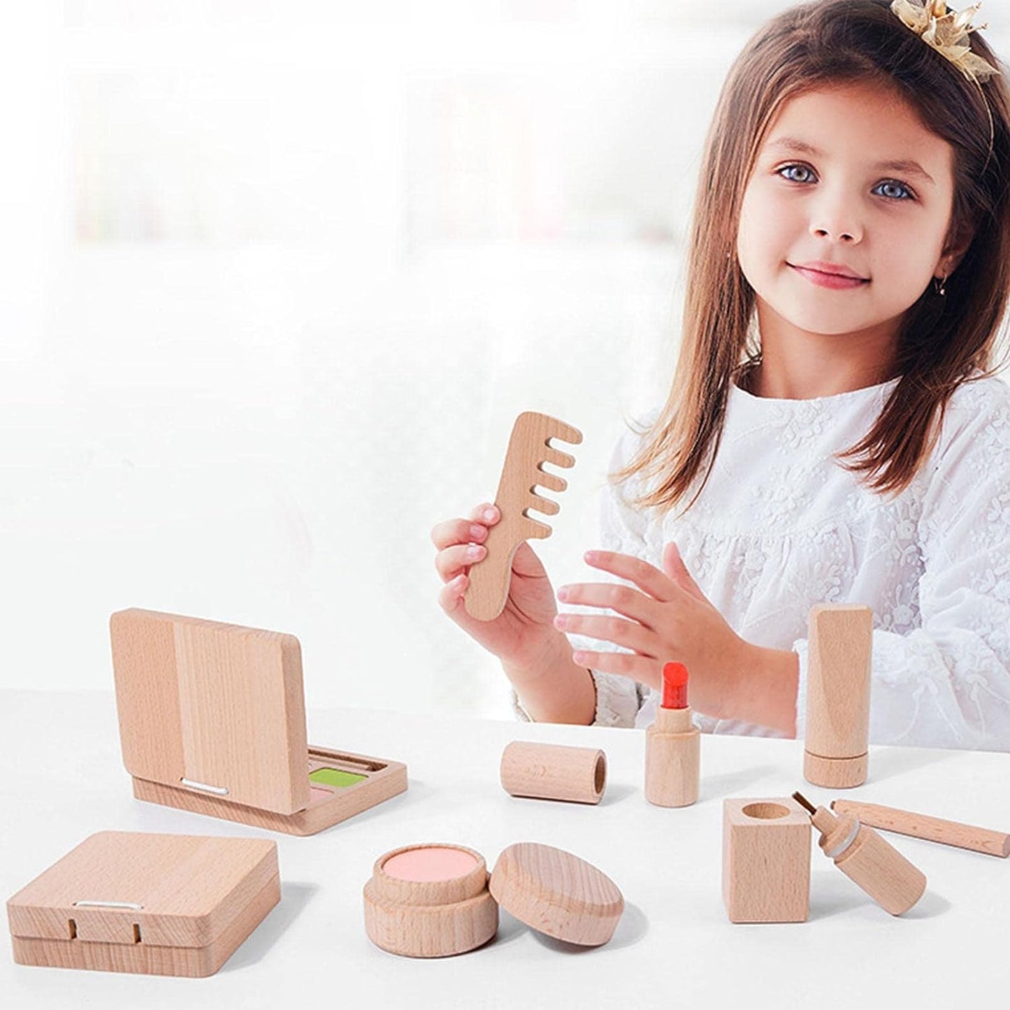 Wooden Cosmetics Pretend Play Kit for Girls