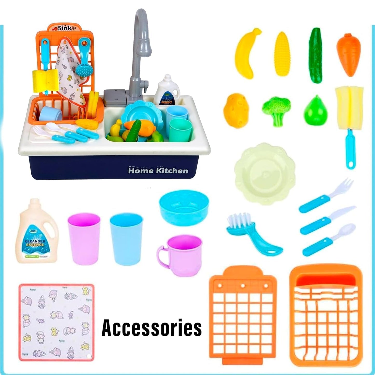 Kids Kitchen Sink Playset with Real Running Water