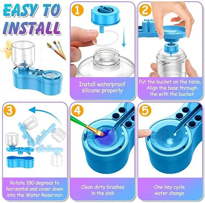 5-in-1 Paint Brush Cleaner with Water Circulation, Drain & Holder – For Acrylic, Watercolor & More