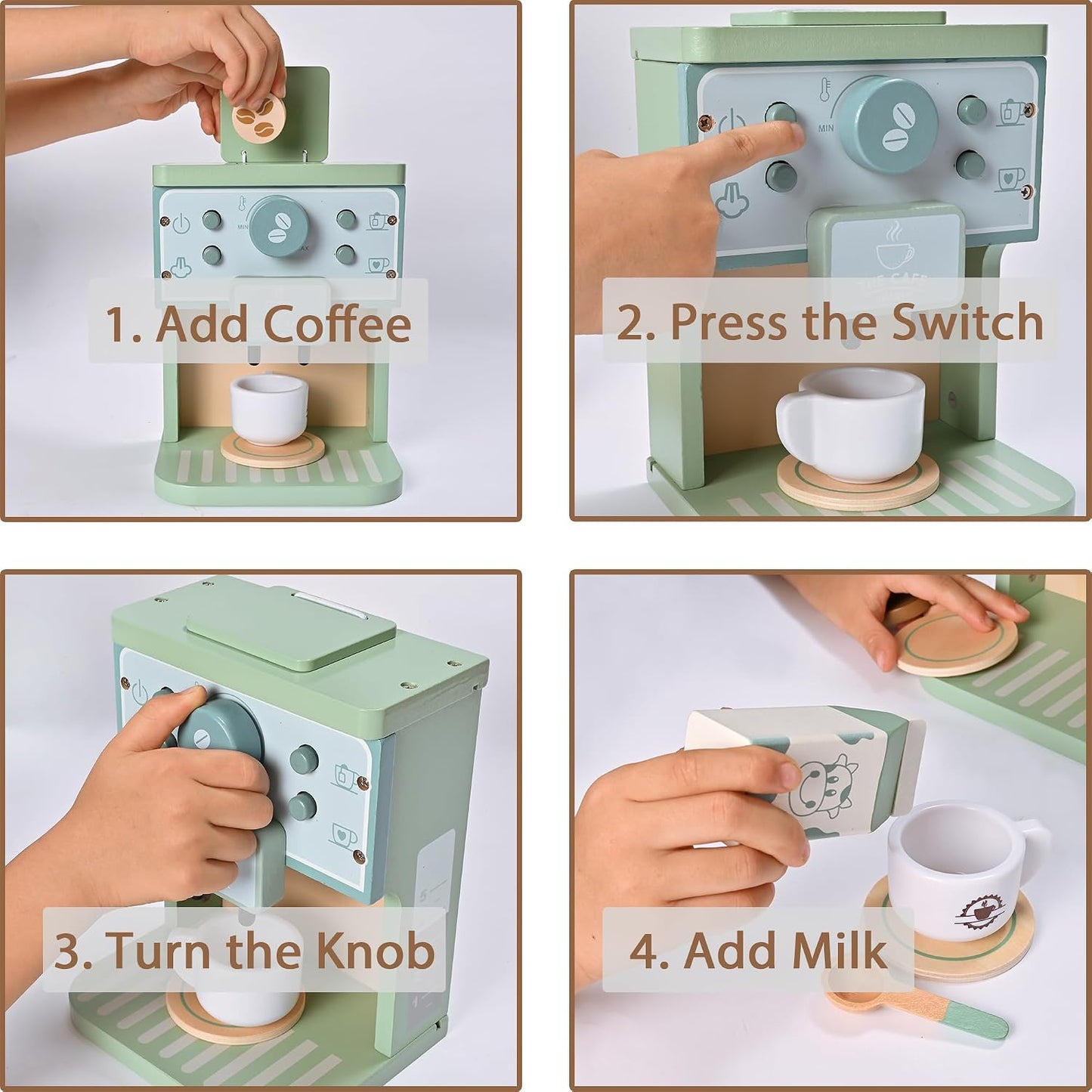 Wooden Kids Toys Kitchen Accessories Green Coffee Maker