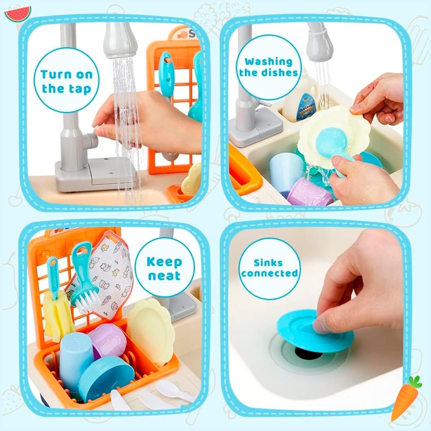 Kids Kitchen Sink Playset with Real Running Water