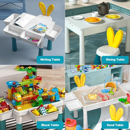Building Blocks Table, Convertible Toddler Study Table and Chairs Set with Blocks