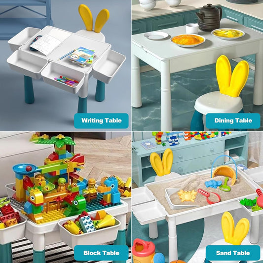 Building Blocks Table, Convertible Toddler Study Table and Chairs Set with Blocks