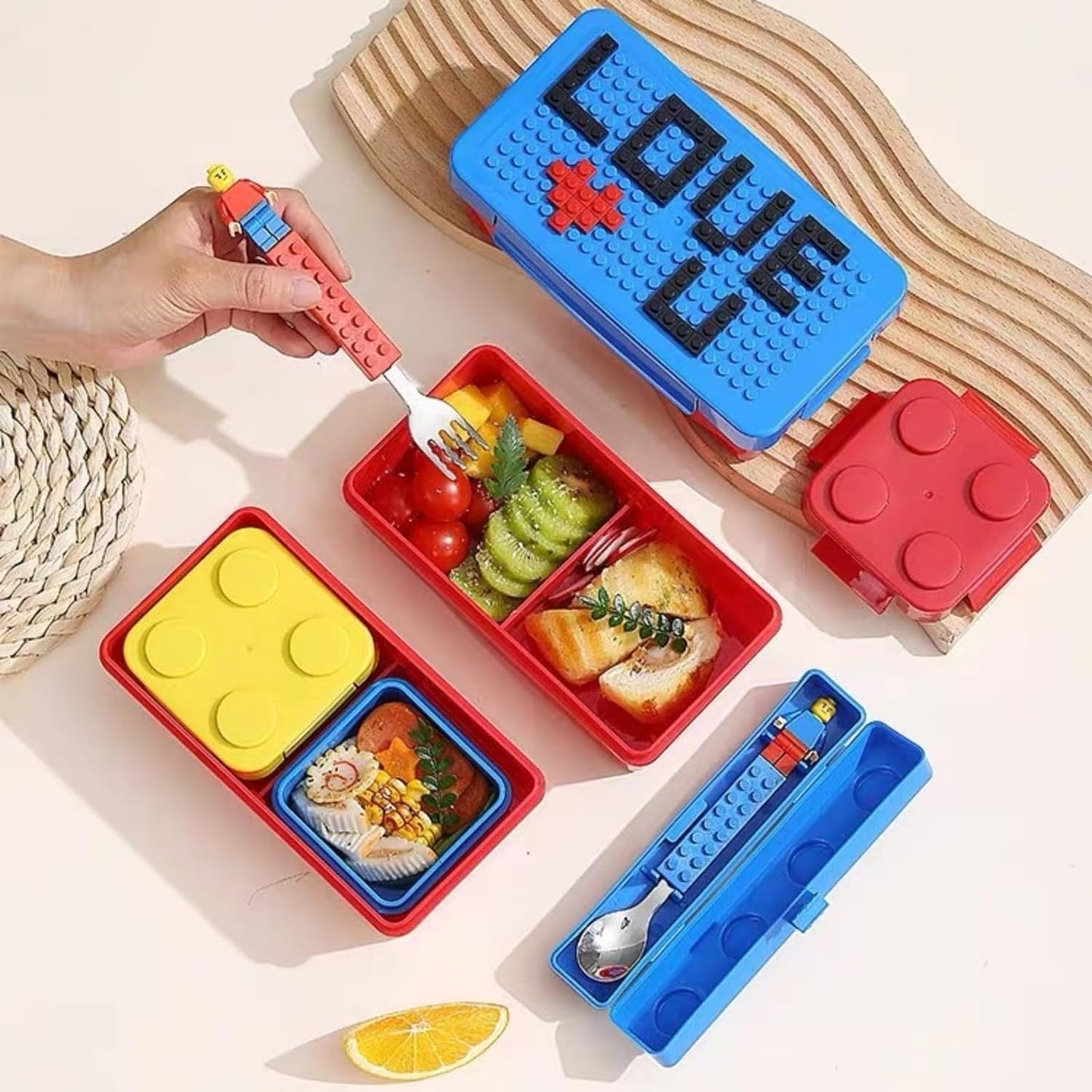 Lego Blocks Leak-Proof Lunch Box with Lego Fork and Spoon Set
