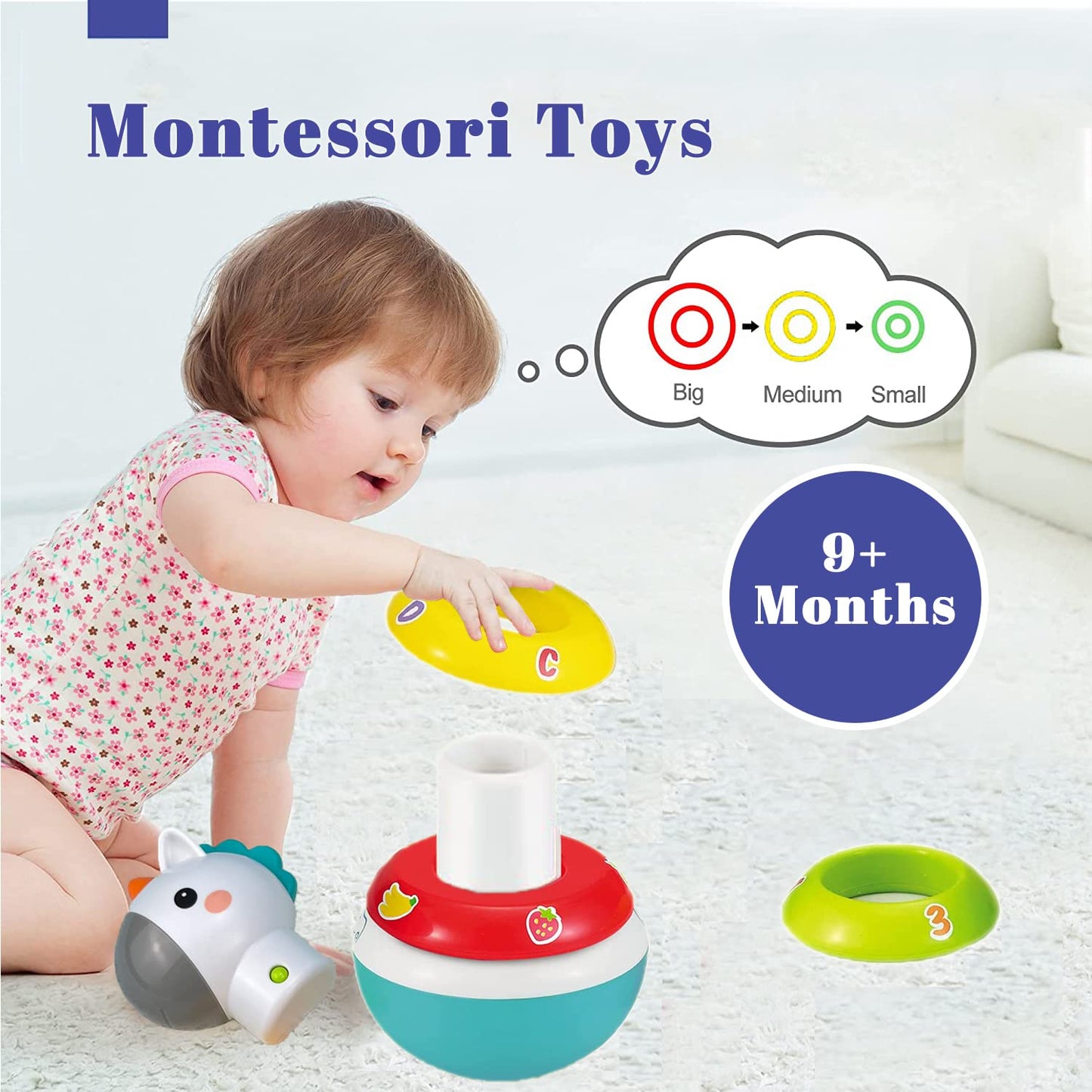 Baby Unicorn Stacking Rings Toys Mini Rainbow Montessori Roly Poly Toy