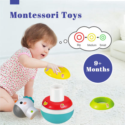 Baby Unicorn Stacking Rings Toys Mini Rainbow Montessori Roly Poly Toy