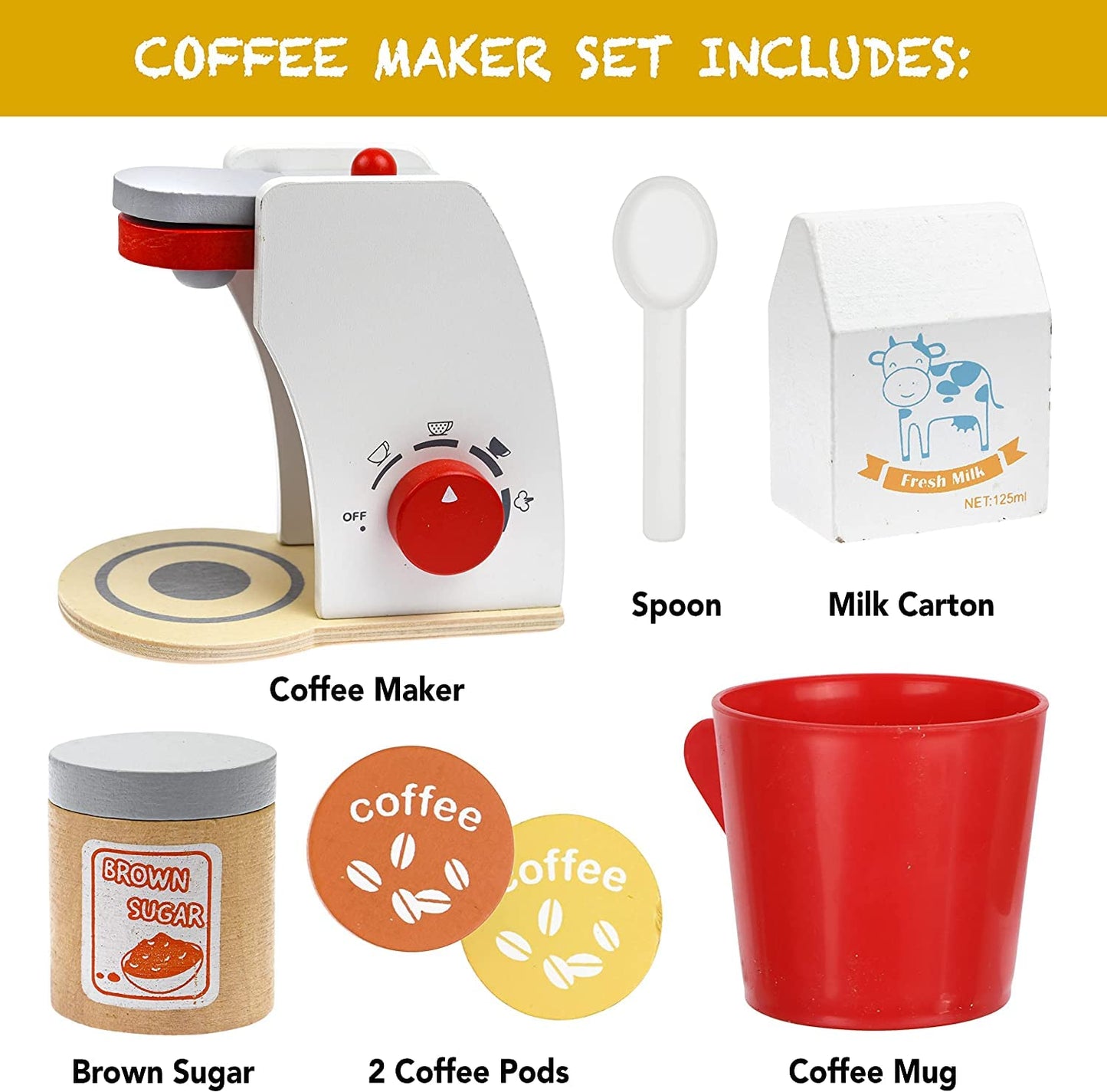 Wooden Pretend Play Coffee Maker Set
