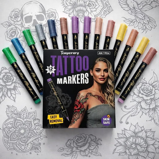 Temporary Tattoo Marker Pens for Skin 12 Colors Body Art Tattoo Markers Set