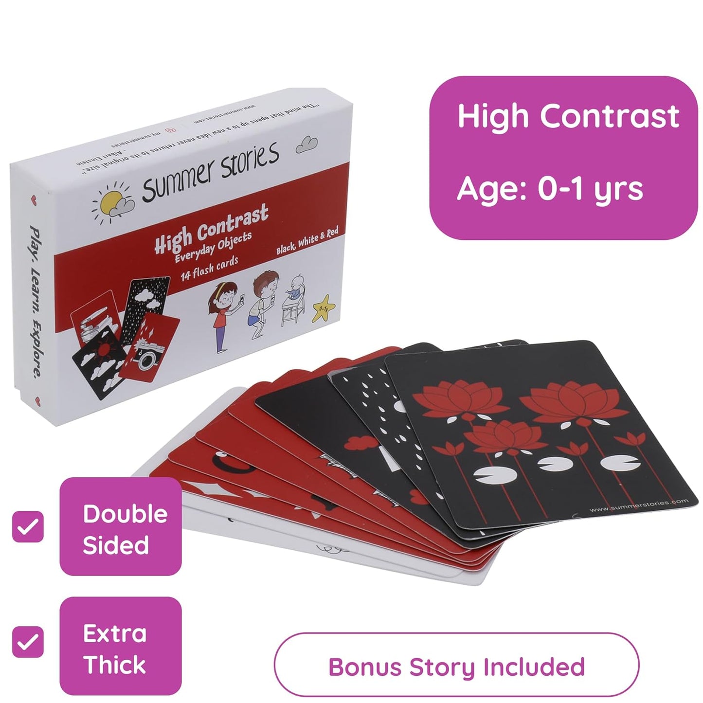 Newborn High Contrast Flash Cards (Red, Black, White, Learning Cards, Age Group: 0-1 Year)